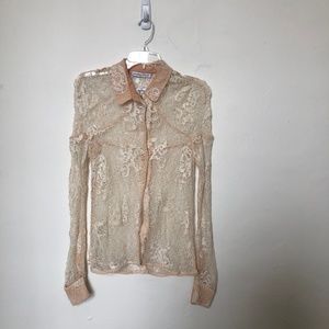 Lace With Peach Lining Button Down Blouse